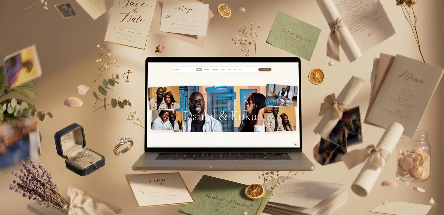 A bespoke wedding website built by hand for one couple